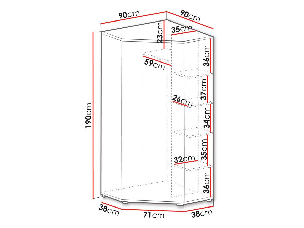 ECKKLEIDERSCHRANK Planet 02 L / P - Eichefarben/Schwarz, Holzwerkstoff (90/190/90cm) - MIRJAN24
