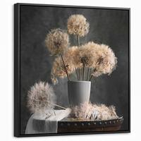 LEINWAND Bilder mit Rahmen - Blumensamen - Löwenzahn - Vase - Stilleben - Blumenstrauß - 50x50 - Dunkelgrau, Textil (50/50cm) - MuchoWow