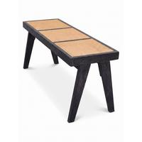 SITZBANK SILVES, Rattan, Schwarz-Natur, 120 x 38 x 48 cm - Beige/Schwarz, Akazienholz/Naturmaterialien (120/48/38cm) - KADIMA DESIGN