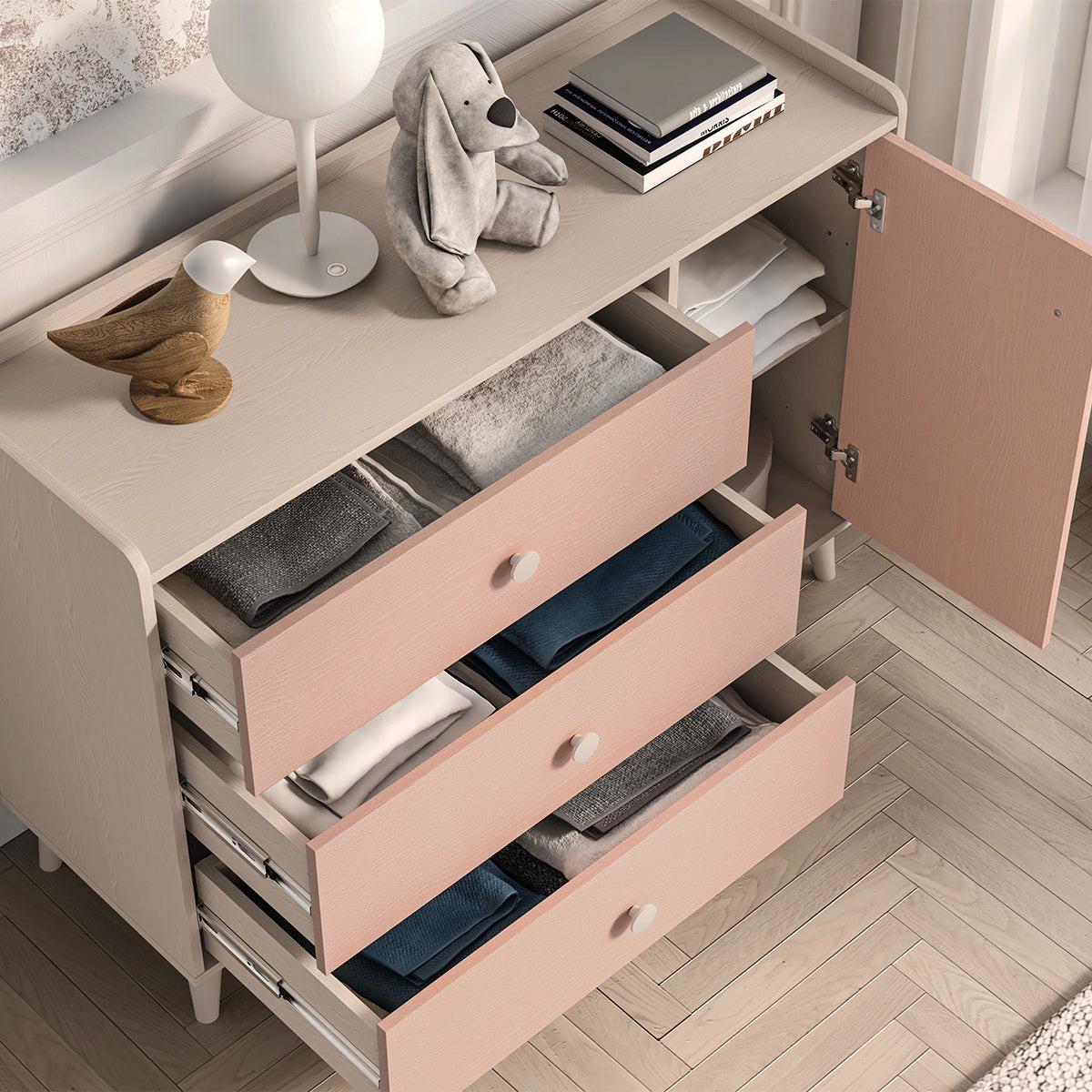 KINDERKOMMODE Alycia Beige - Korallenrosa - Holzeffekt - Pink, Holz (120/85/40cm) - Petits-meubles