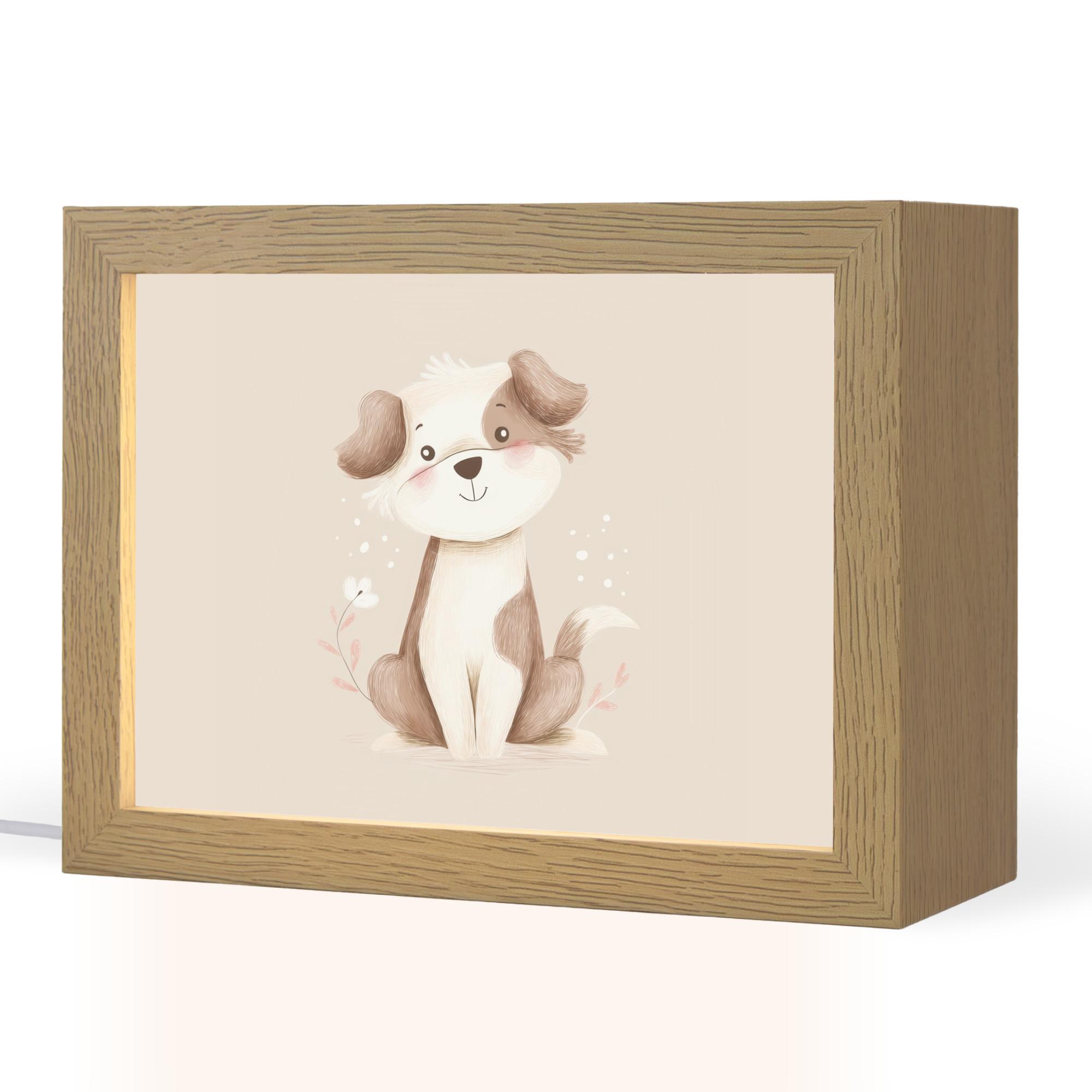 NACHTTISCHLAMPE Hund - Gefleckt - Braun 20x15 cm - Beige, Holzwerkstoff (8/20/15cm) - OnlyWow