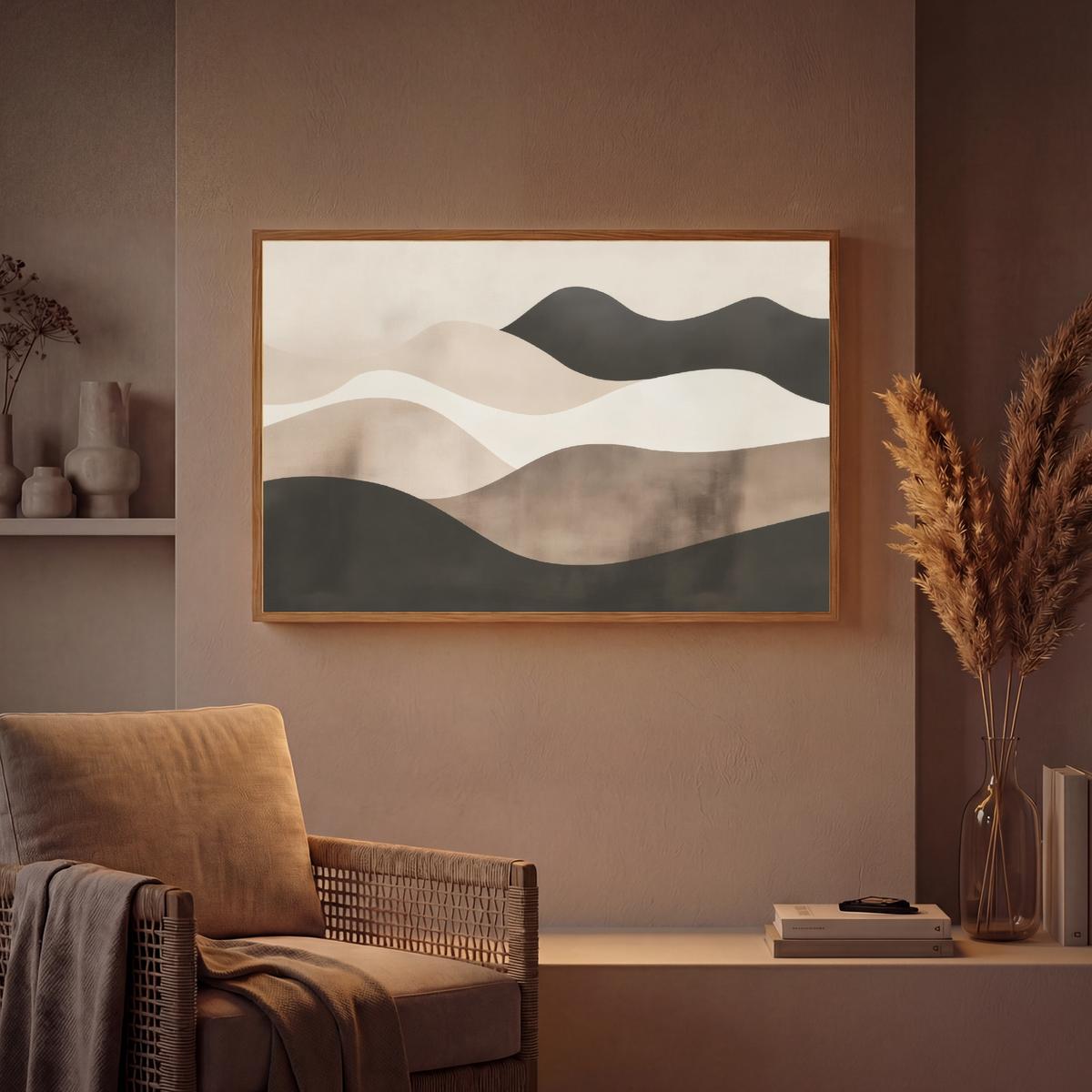 WANDLEUCHTE MIT AKKU Abstrakt - Landschaft - Wellen - Cremefarben 100x70 cm - Graubraun, Holzwerkstoff (100/70/8cm) - OnlyWow