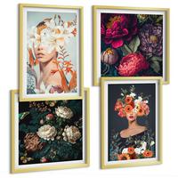 BILDER SET 4er Set - 50x50 cm & 40x60 cm Goldrahmen - Blumenporträts, Sträuße, Blätter - Goldfarben, Kunststoff (50/50cm) - TULUP