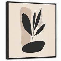 LEINWAND Bilder mit Rahmen - Pflanze - Beige - Japanisch - 50x50 - Schwarz, Textil (50/50cm) - MuchoWow