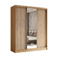 SCHWEBETÜRENSCHRANK LAMELLO 180/216/61 cm 3-türig mit Spiegel Eiche Artisan - Eiche Artisan, Holzwerkstoff (180/216/61cm) - MASSENO