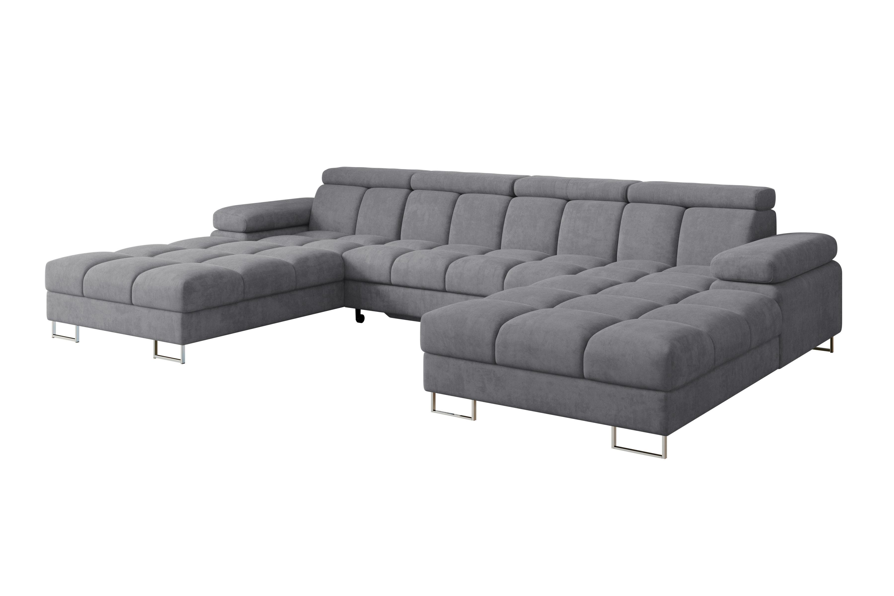 WOHNLANDSCHAFT mit Schlaffunktion und Bettkasten COMA U2 345x203x79 Grau Velours - Grau, Holzwerkstoff/Textil (345/79/203cm) - ALTDECOR