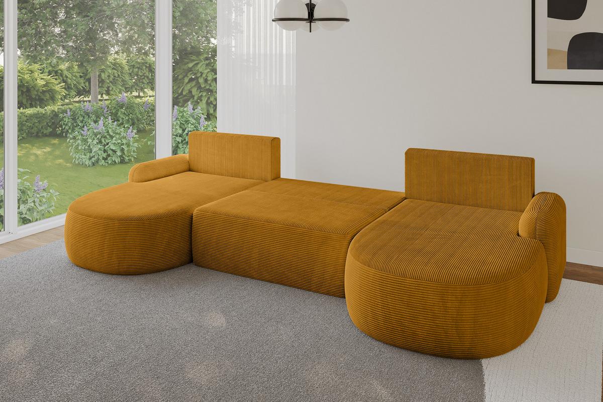 WOHNLANDSCHAFT mit Schlaffunktion und Bettkasten LIRA-U - 335x172x89 Senfgelb - Sandfarben, Holzwerkstoff/Textil (335/89/172cm) - ALTDECOR