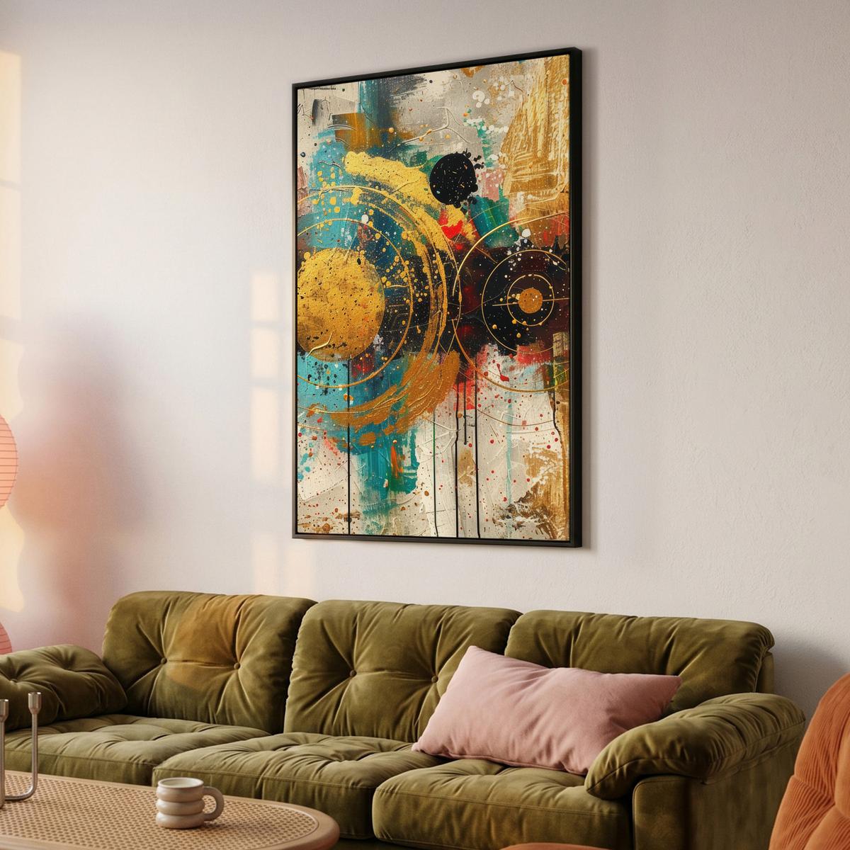 LEINWAND Bilder mit Rahmen - Abstrakt - Kunst - Gold - Modern - 80x120 - Multicolor, Textil (80/120cm) - MuchoWow