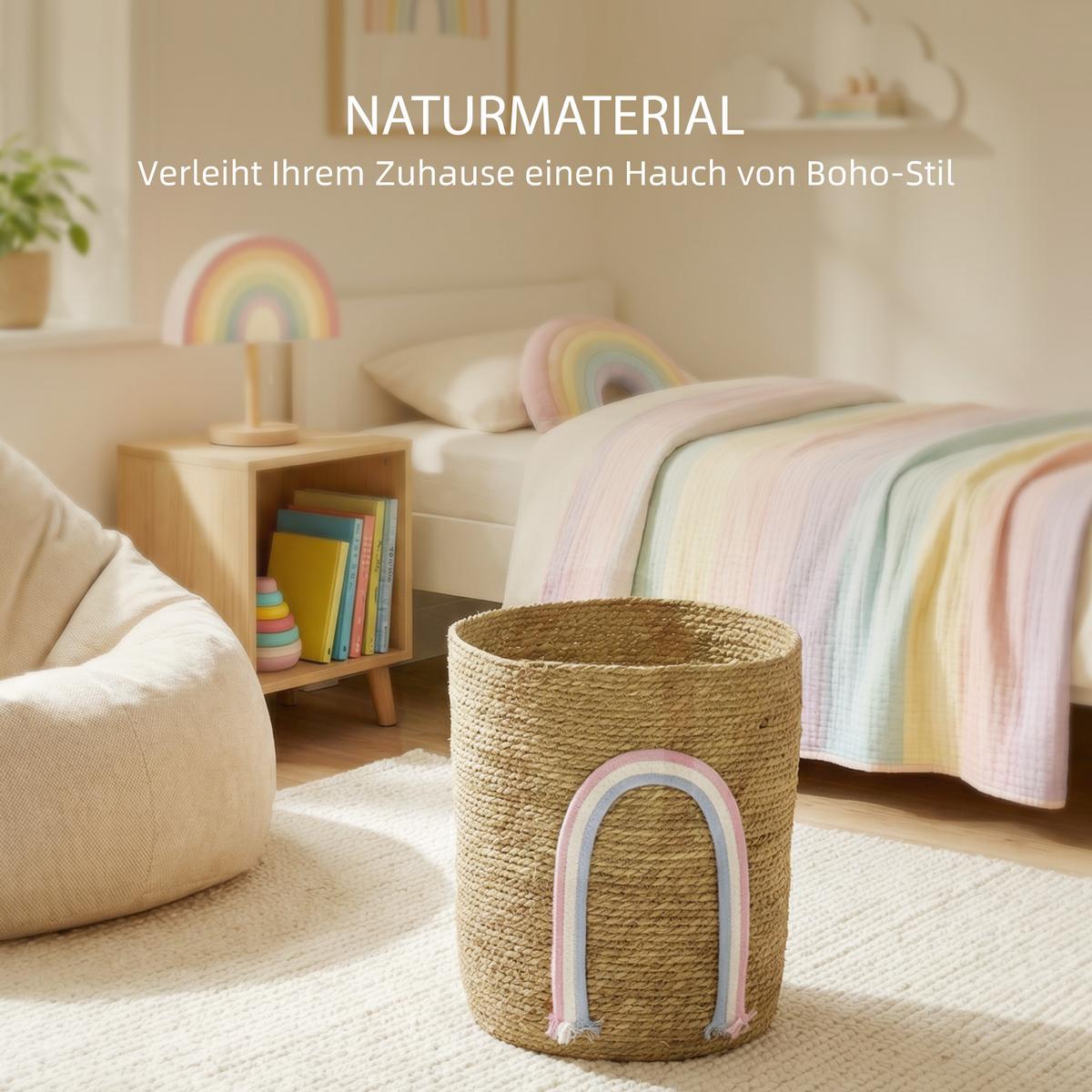 AUFBEWAHRUNGSKORB Seegras Baumwollseil Naturholz - Naturfarben, Naturmaterialien (30/35/30cm) - HOMCOM