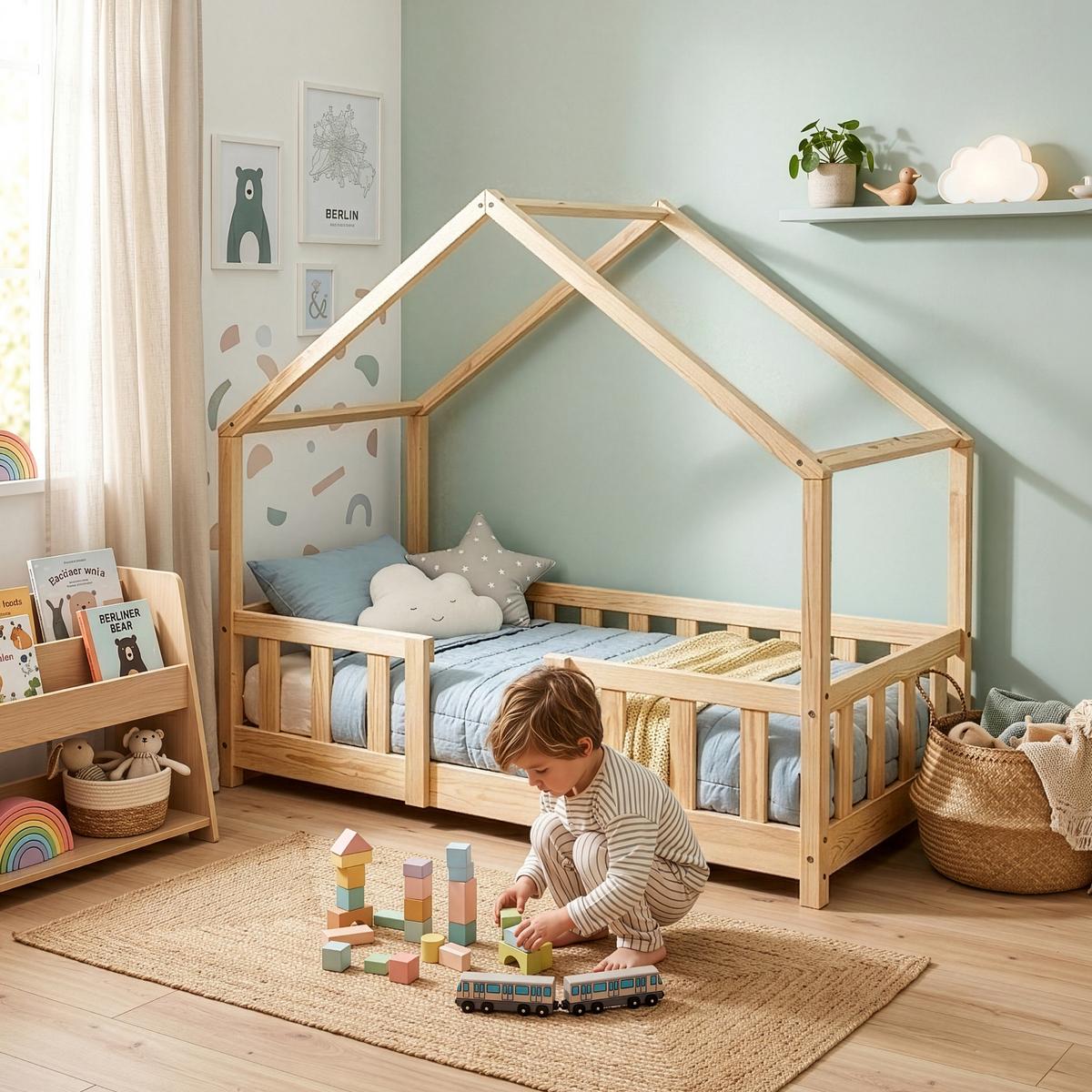 HAUSBETT Treviolo - Naturfarben, Holz (70/140cm) - [en.casa]