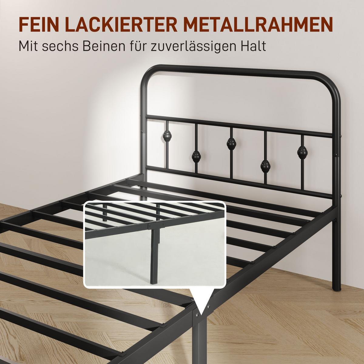 BETTRAHMEN für Matratze 200 x 90 cm, 82,5 cm hoch Metallbett, Schwarz - Schwarz, Metall - HOMCOM