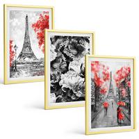 BILDER SET 3er Set - 40x60 cm Goldrahmen - graue Gemälde des Eiffelturms - Goldfarben, Kunststoff (40/60cm) - TULUP