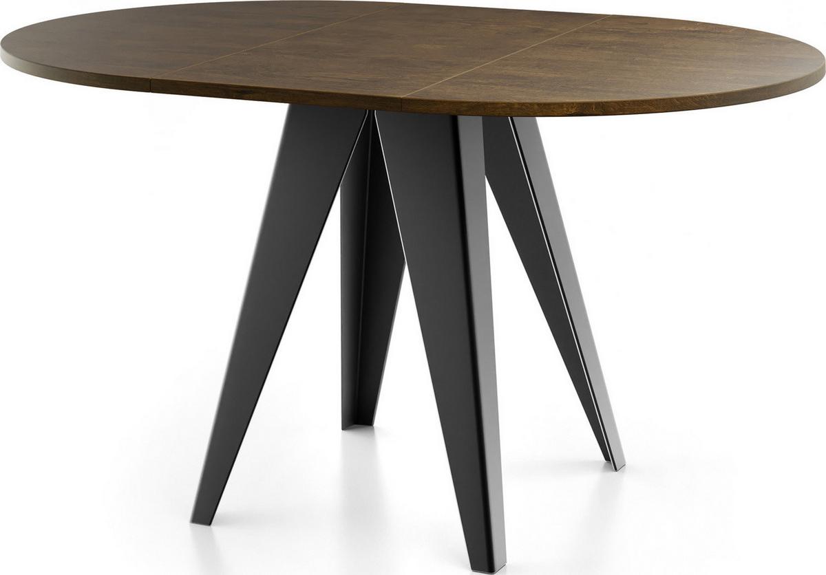 ESSTISCH Glory runder ausziehbarer, Lefkas Eiche 100-140/100/76 cm - Alteiche/Schwarz, Holzwerkstoff/Metall (100/140/76cm) - WFL GROUP