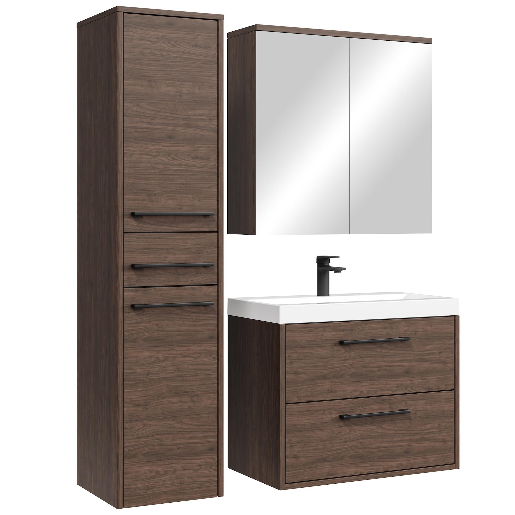 BADMÖBEL-SET Florence 4 Teile Walnuss Braun - 60 x 35 x 51 cm - Eichefarben, Holz (60/51/35cm) - Badplaats