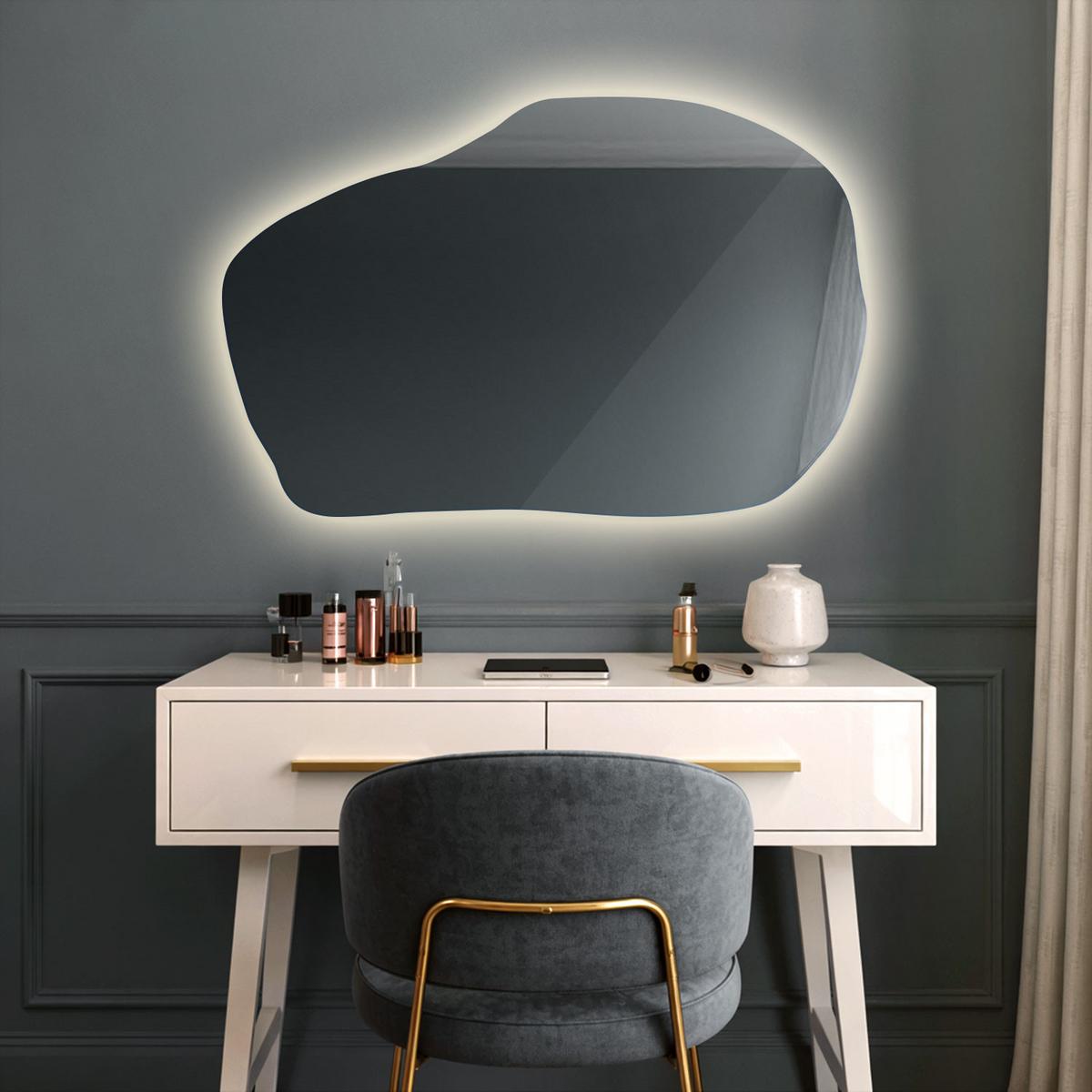 LED SPIEGEL 100 x 65 cm Unregelmäßige Form Neutralweiß 4000K - Transparent, Glas (100/65/0.4cm) - TULUP