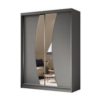 KLEIDERSCHRANK mit Spiegel-Schiebetüren und Aluminium-Leisten, LED-Beleuchtung (- VOXI - 160 cm Grau - Grau, Holzwerkstoff (160/216/61cm) - ALTDECOR