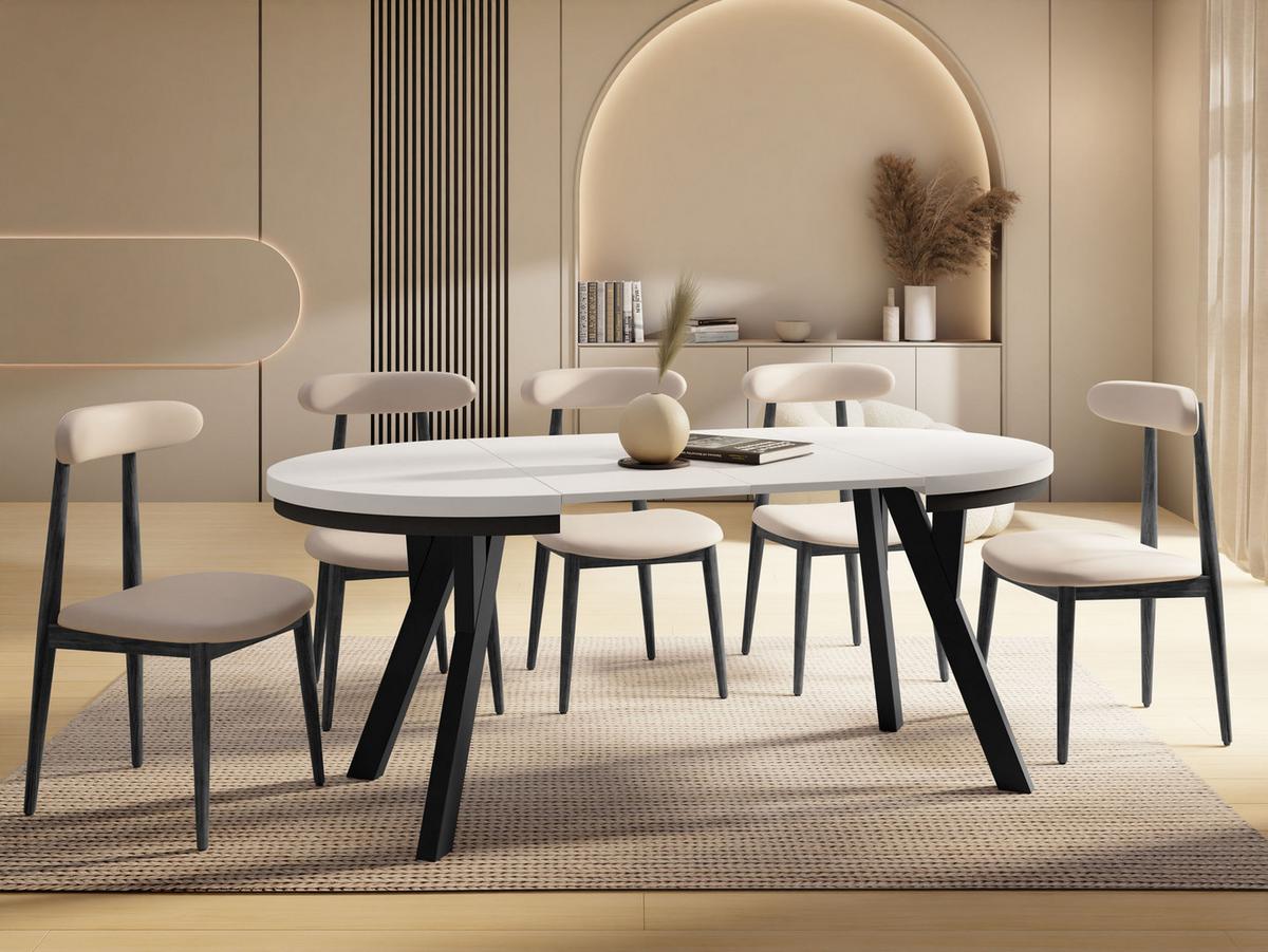 ESSTISCH Vero Neo rund ausziehbar verlängerbar, Weiss 100-200/100/77 cm - Schwarz/Weiß, Holz/Holzwerkstoff (100/200/77cm) - WFL GROUP