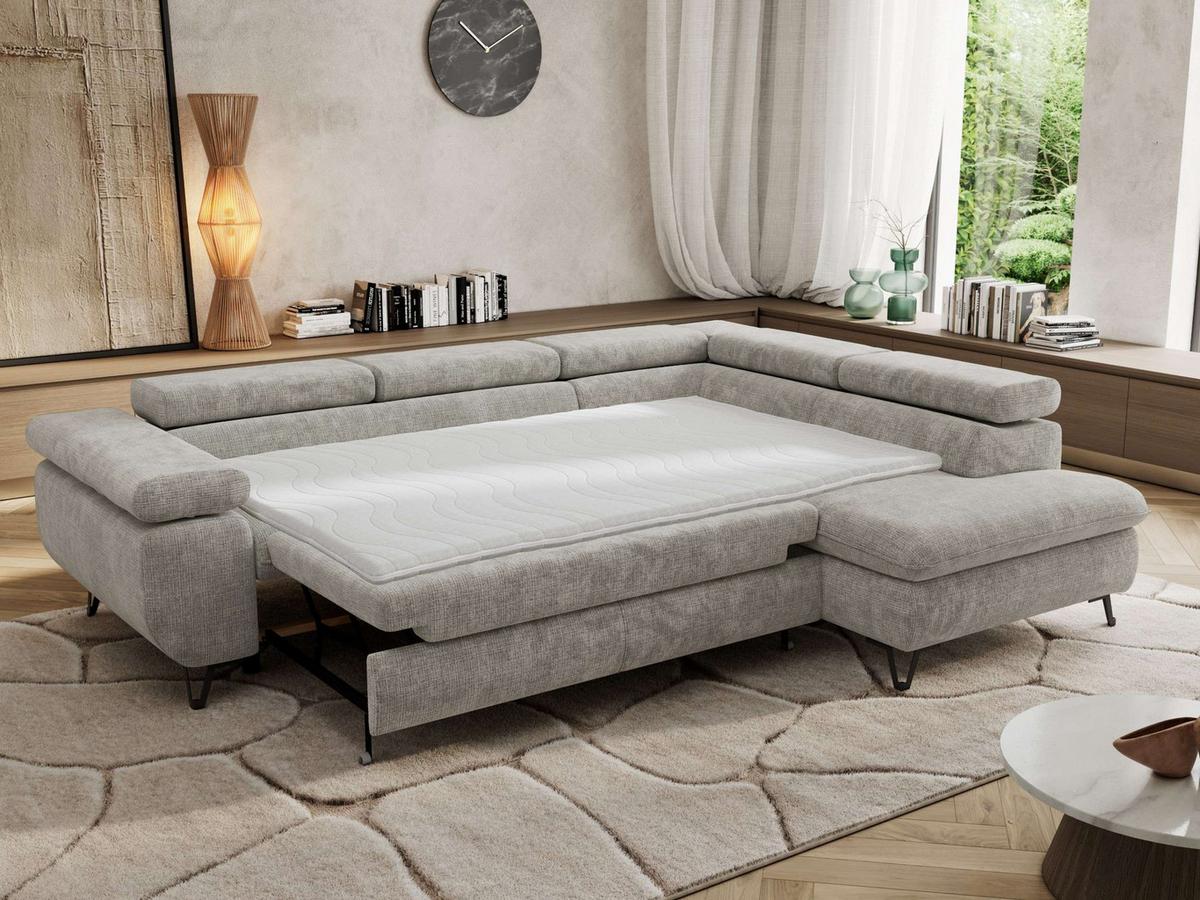 ECKSOFA PABLO L Hellgrau Schenille grob gewebt - Rechts Seite - Hellgrau/Schwarz, Textil/Metall (273/208cm) - MKS