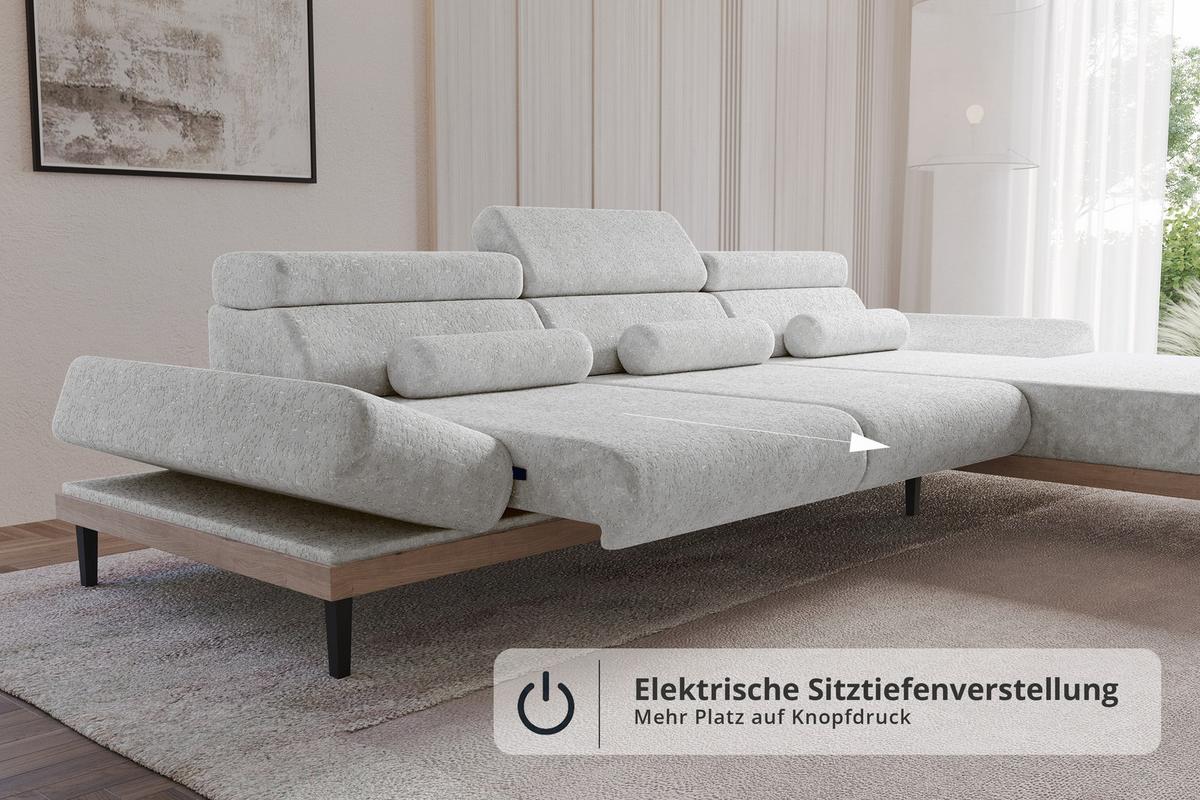 ELEKTRISCHES ECKSOFA Rechts MONA 316x205x85 Grau Velours - Grau, Holzwerkstoff/Textil (316/205cm) - ALTDECOR