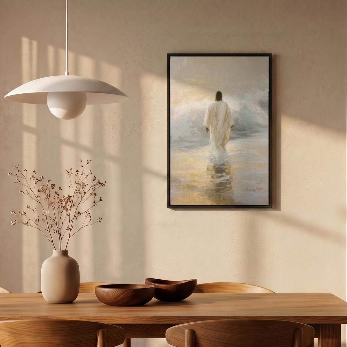 LEINWAND Bilder mit Rahmen - Gemälde - Welle - Jesus - Abstrakt - 40x60 - Goldfarben, Textil (40/60cm) - MuchoWow