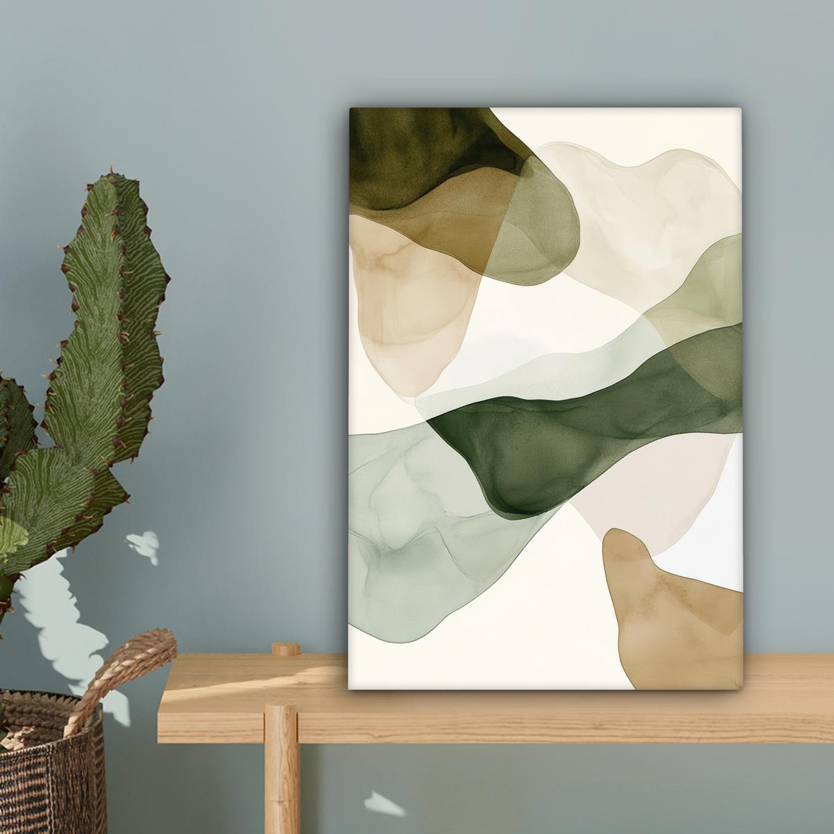 LEINWANDBILD Japandi - Abstrakt - Grün Deko Wohnzimmer 20x30 cm - Salbeigrün, Textil (20/30cm) - MuchoWow