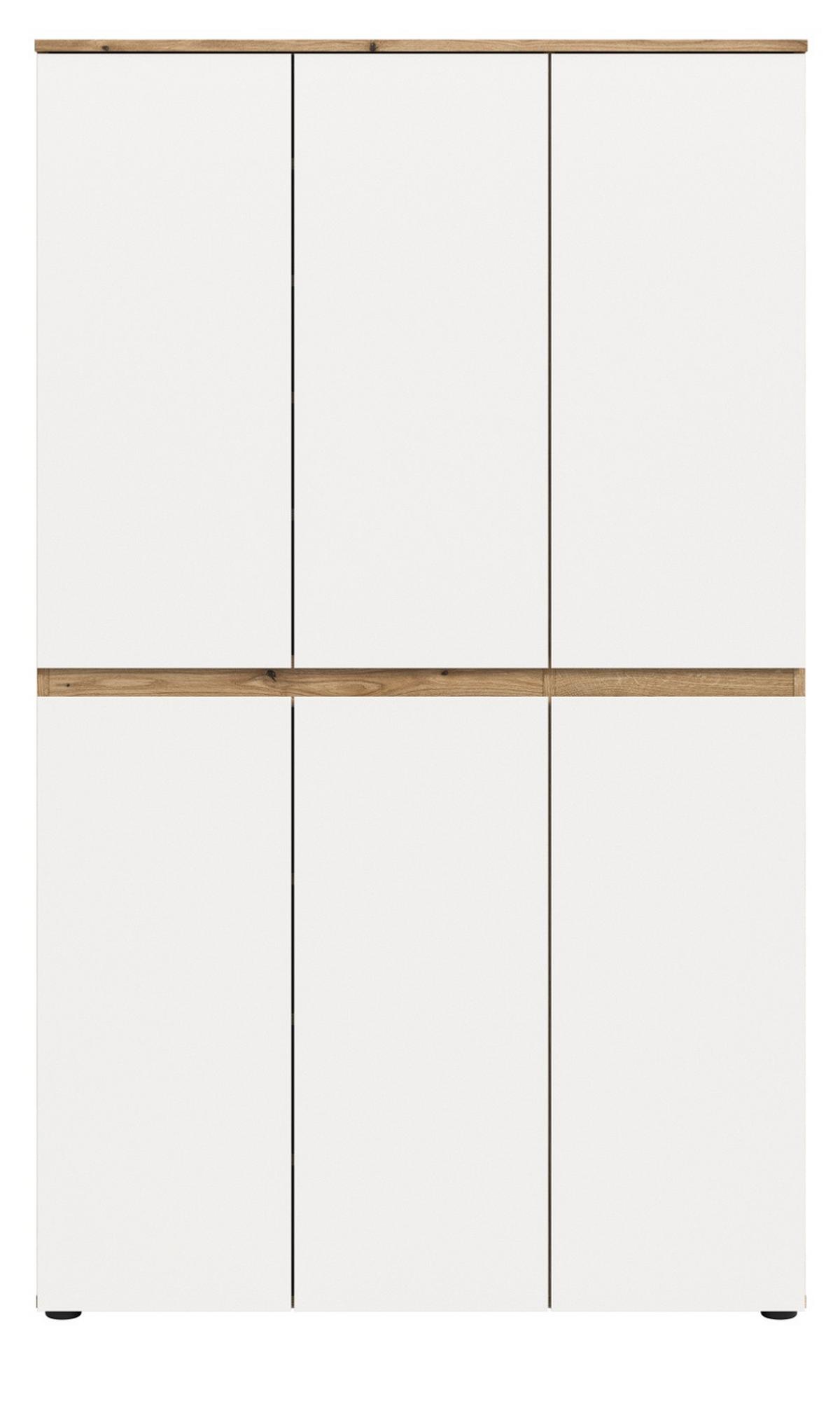 MEHRZWECKSCHRANK Weiß und Evoke Eiche 105 x 175 cm, Stauraumschrank 6-türig mit 18 Fächern - Eichefarben/Schwarz, Holzwerkstoff/Kunststoff (105/175/37cm) - Inn.Furn