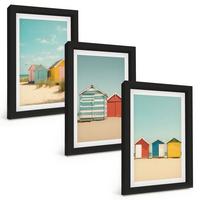 BILDER SET 3er Set - 20x30 cm Schwarzer Rahmen - Bunte Häuser, Strand, Sonne - Schwarz, Kunststoff (20/30cm) - TULUP