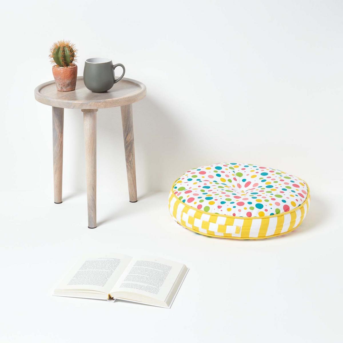 BODENKISSEN rund, bunte Punkte & gelbe Streifen, Ø 43/7 cm - Multicolor, Textil (43/43/7cm) - Homescapes