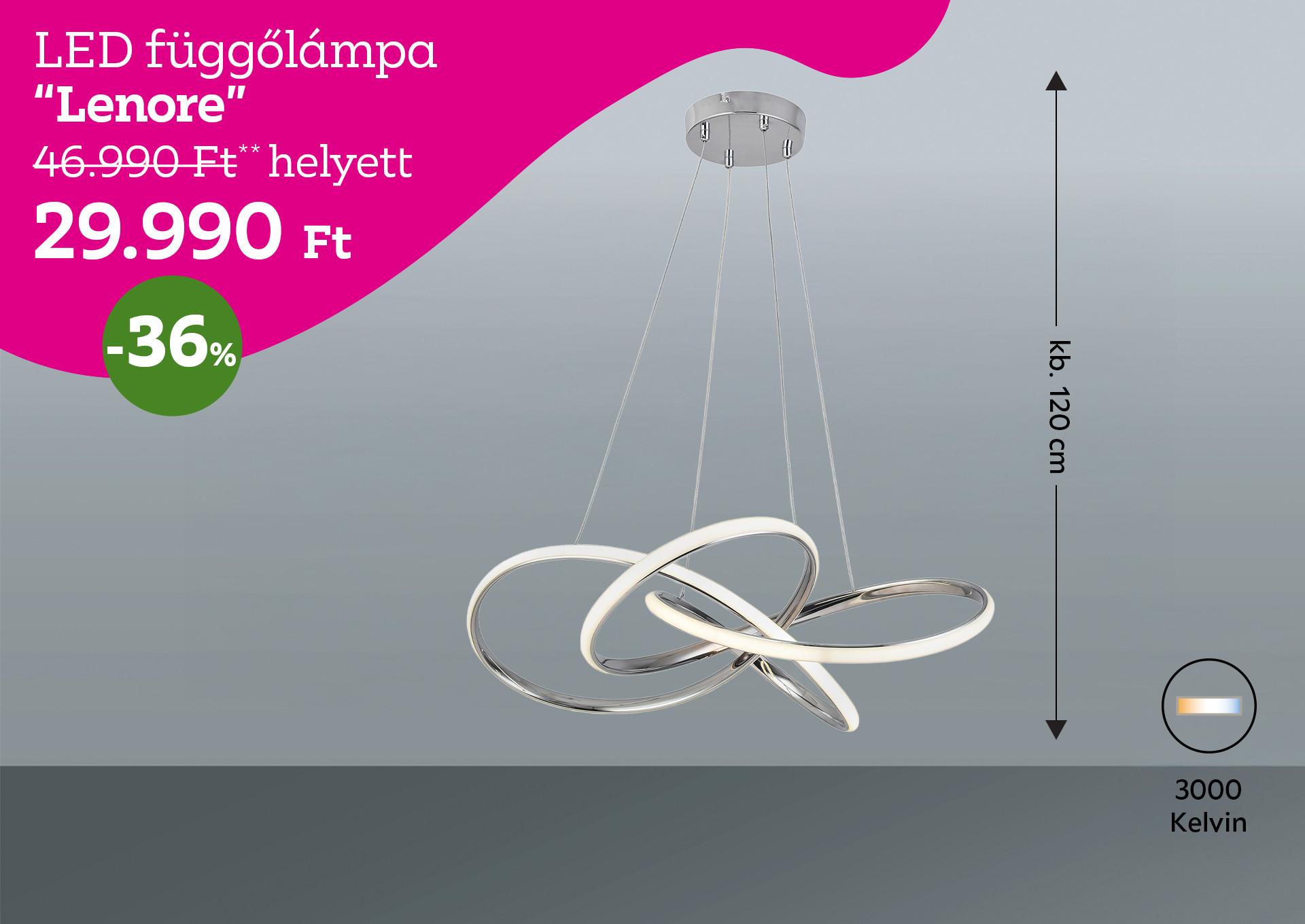 LED függőlámpa LENORE 46990 Forint helyett 29990 Forint, kedvezmény mértéke 36%