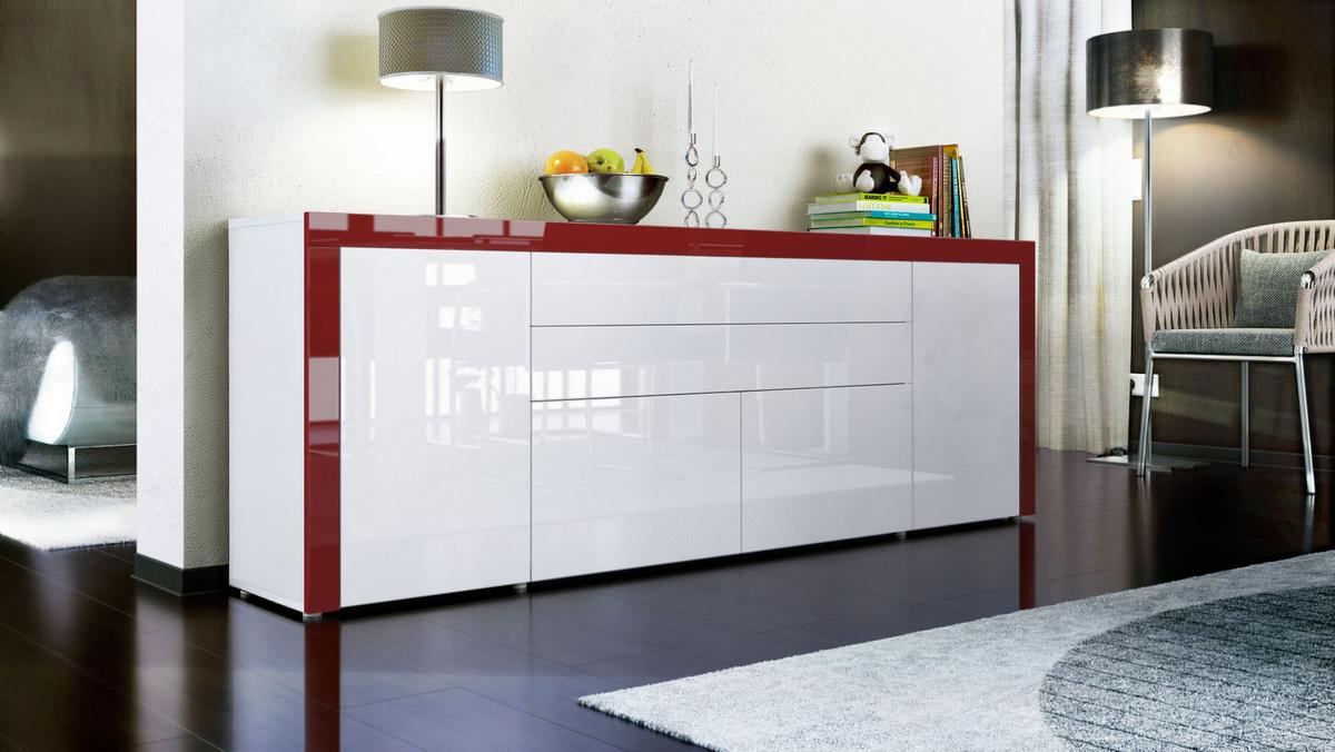 SIDEBOARD La Paz Weiß Hochglanz / Bordeaux Hochglanz - Weiß Hochglanz/Bordeaux, Holzwerkstoff (200/72/35cm) - Vladon