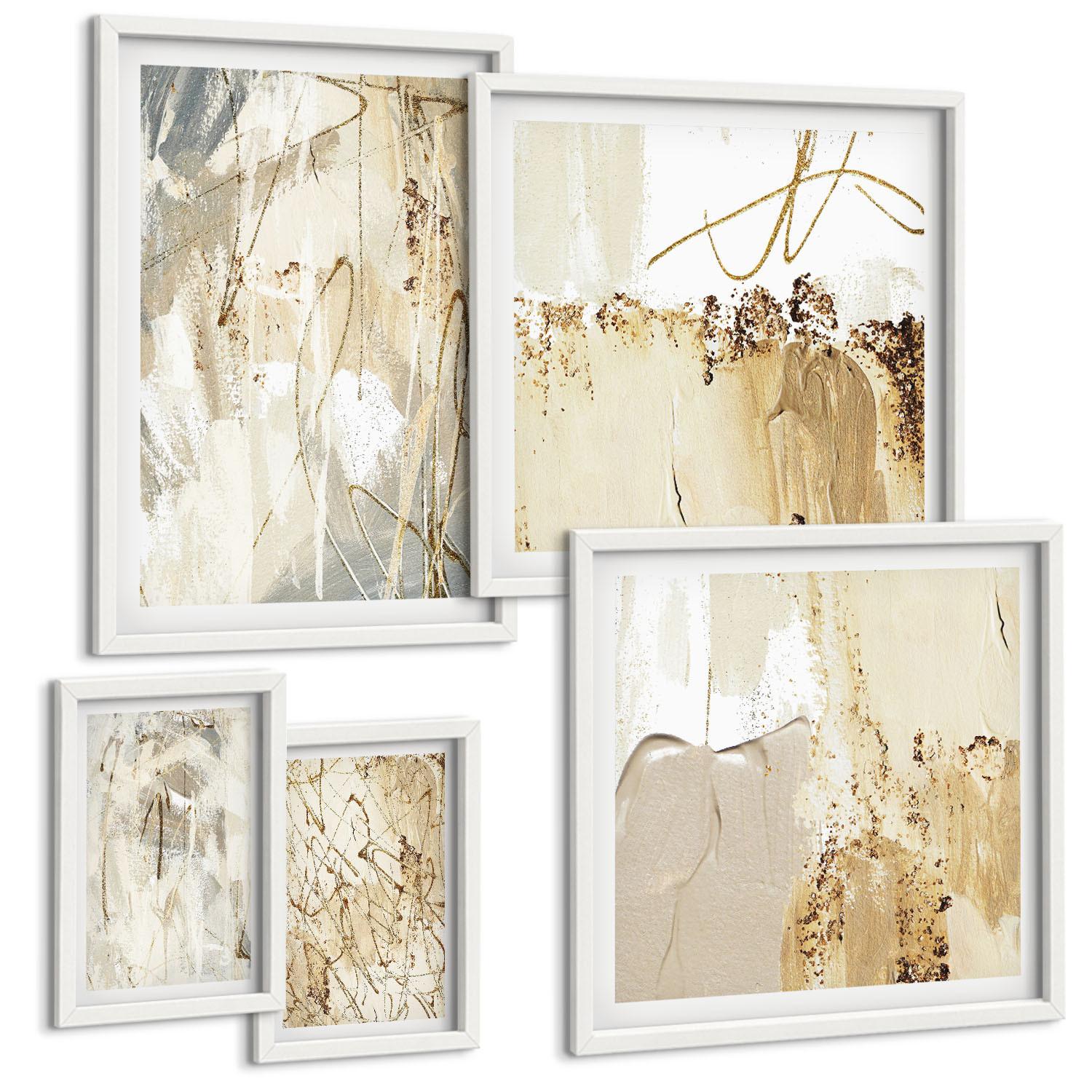 BILDER SET 5er Set - 50x50 cm & 20x30 cm & 40x60 cm Weißer Rahmen - Haus am Wasser, Toastsegelboot - Weiß, Kunststoff (40/60cm) - TULUP