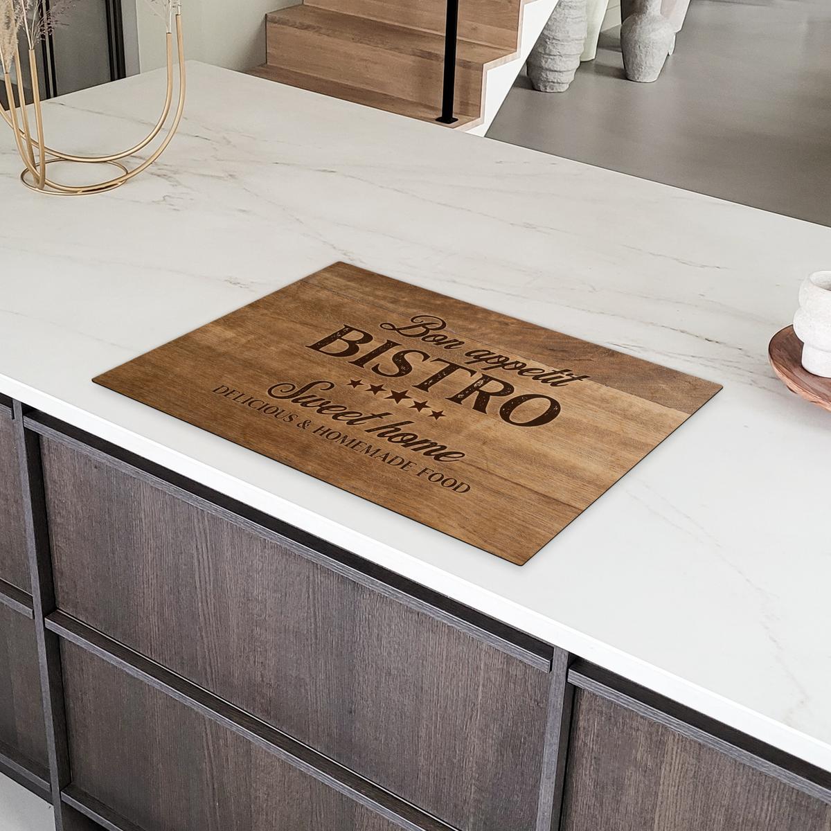 HERDABDECKPLATTE Zitat - Bistro - Guten Appetit - Süßes Zuhause - Holzmaserung Induktionsmatte 77x51 cm - Braun, Kunststoff (77/51/0.2cm) - MuchoWow