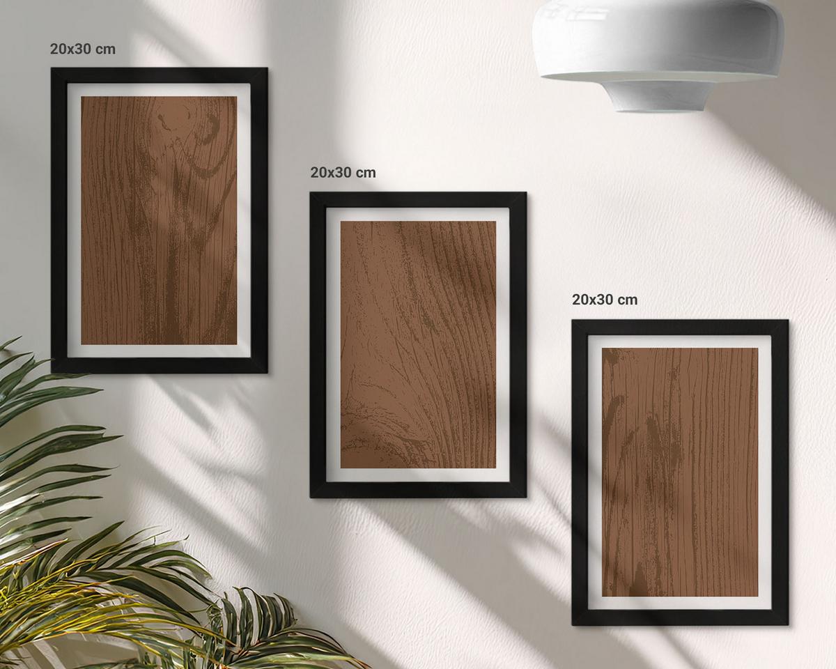 BILDER SET 3er Set - 20x30 cm Schwarzer Rahmen - Holzstruktur, Rinde, Minimalismus - Schwarz, Kunststoff (20/30cm) - TULUP
