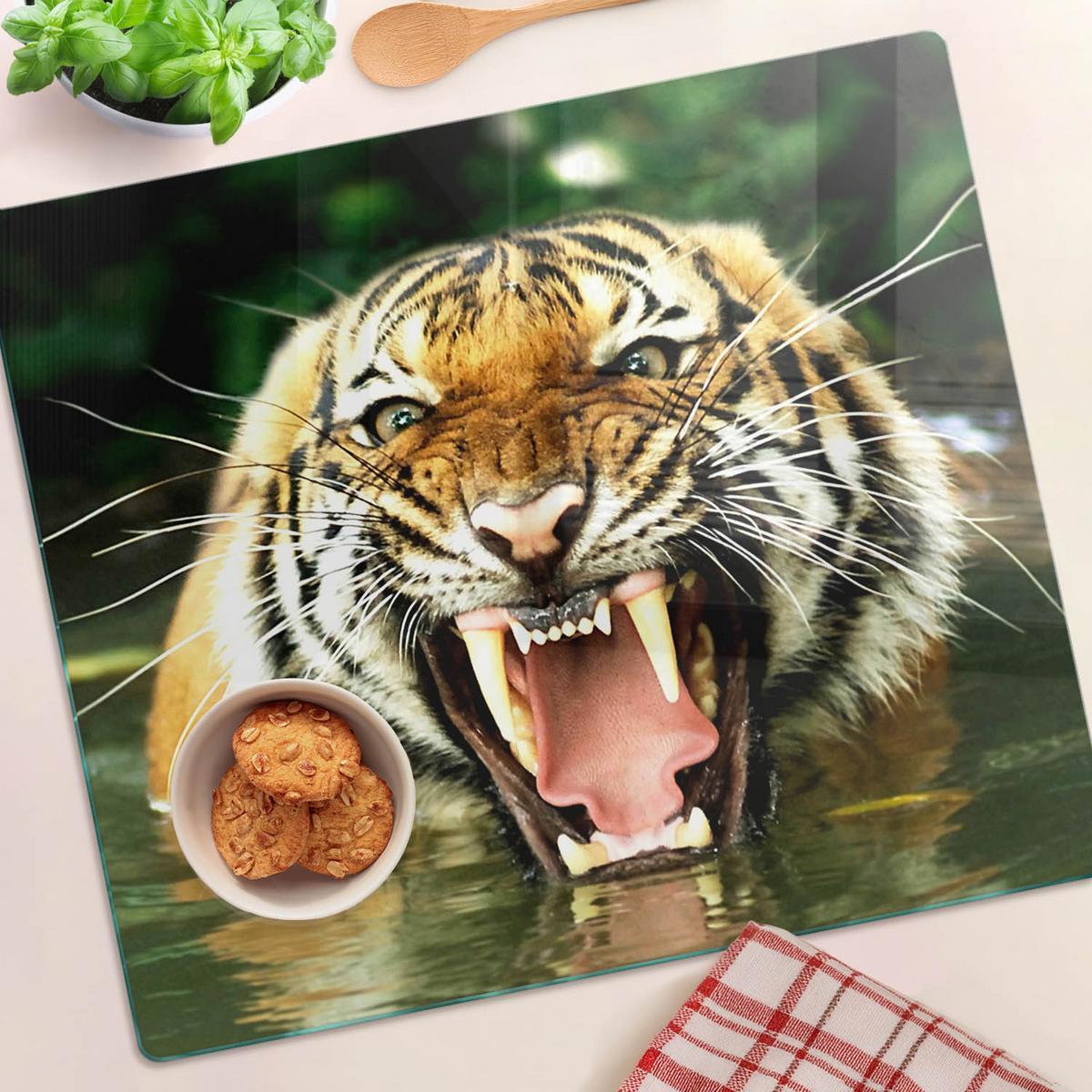 GLASPLATTE 60x52 cm Brüllender Tiger - Orange, Glas (60/0.4/52cm) - TULUP