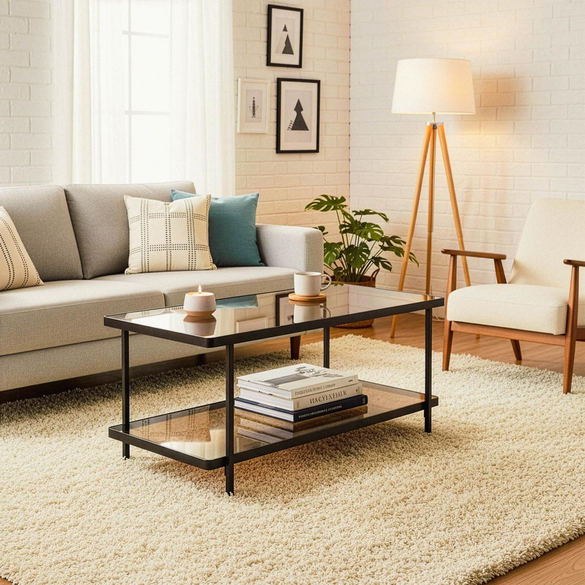 COUCHTISCH mit 2 rauchglas Platten 100/50/48 cm - Schwarz, Holzwerkstoff (61/50/48cm) - Calicosy
