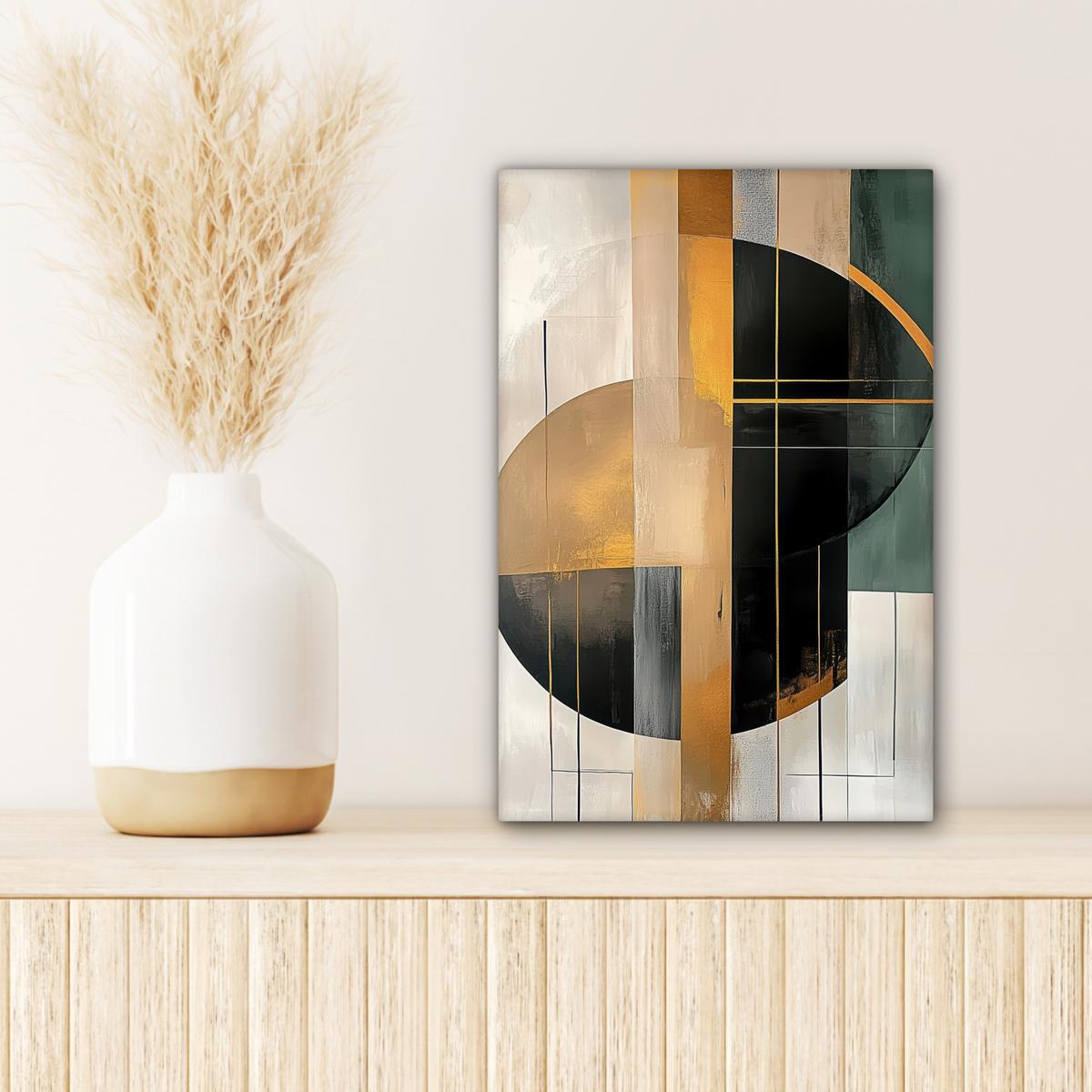 LEINWANDBILD Abstrakt - Gold - Bronze - Grün - Formen - Modern Deko Wohnzimmer 20x30 cm - Multicolor, Textil (20/30cm) - MuchoWow