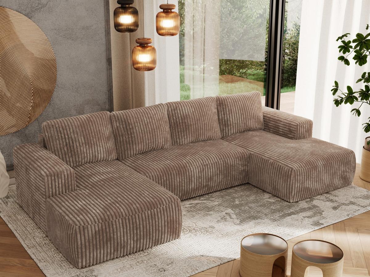 WOHNLANDSCHAFT TRENTINO U Braun Cord - Schwarz/Braun, Kunststoff/Textil (334/91/163cm) - MKS