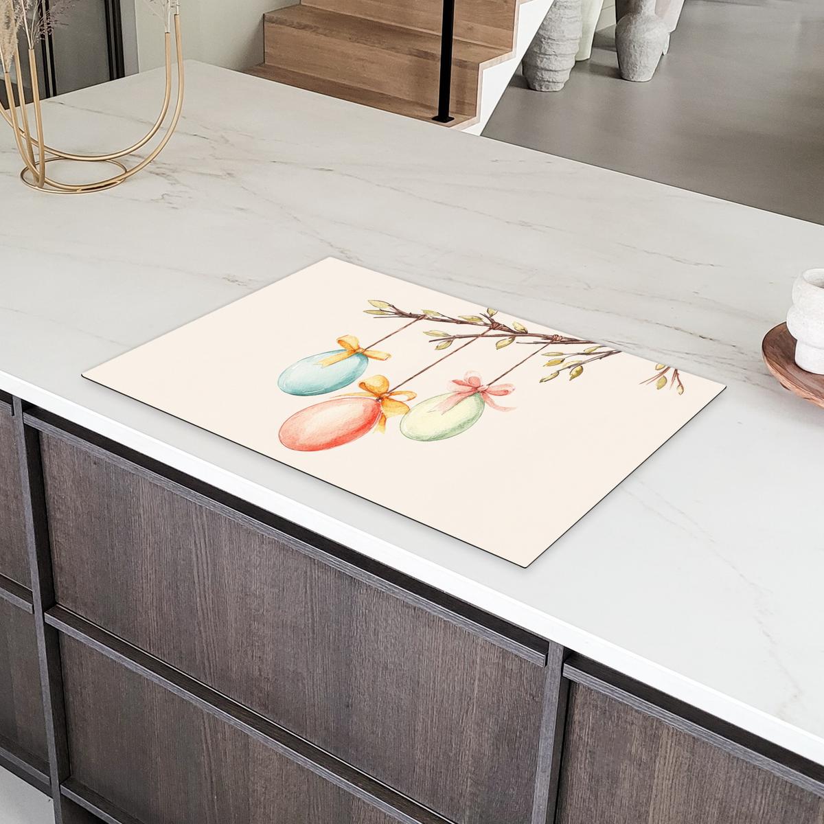 HERDABDECKPLATTE Osterkuchen - Schleife - Eier Induktionsschutz 81.6x52.7 cm - Creme, Kunststoff (81.6/52.7/0.2cm) - MuchoWow