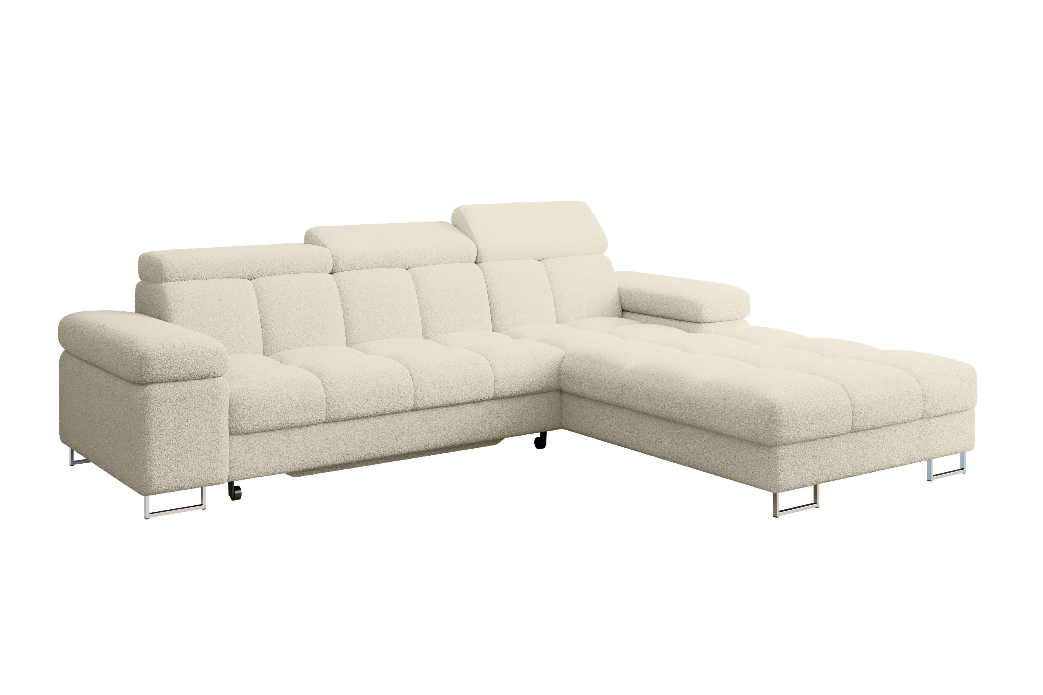 ECKSOFA mit Schlaffunktion Ottomane Rechts COMA L 271x203x79 Beige Bouclé - Sandfarben, Holzwerkstoff/Textil (203/271cm) - ALTDECOR