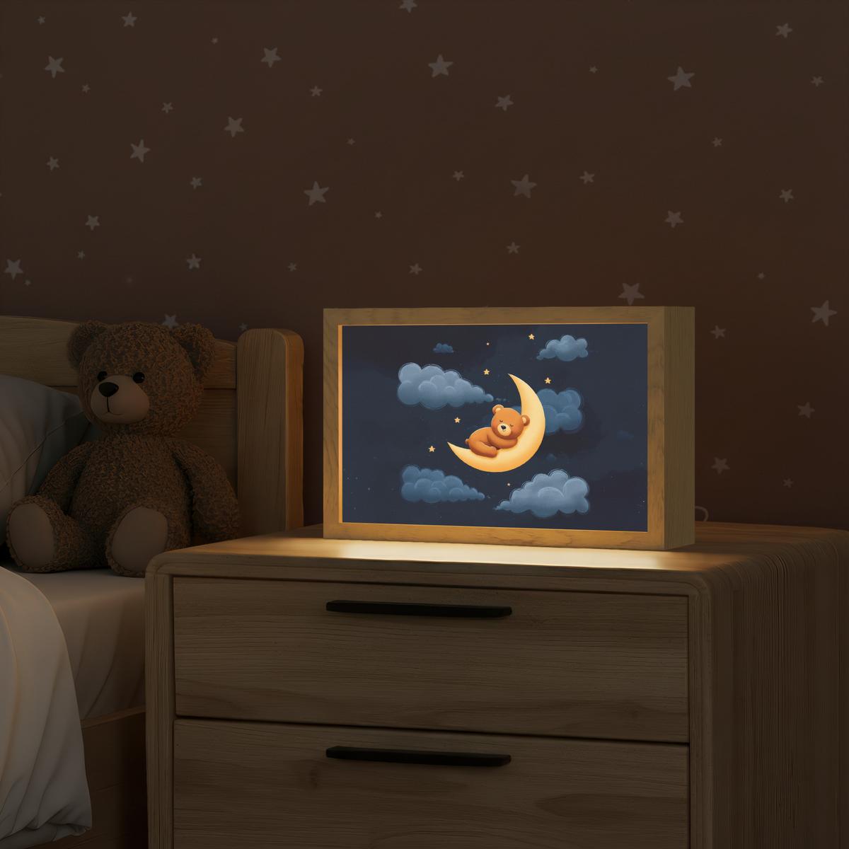 WANDLEUCHTE Teddybär - Mond - Wolken - Sterne 30x20 cm - Dunkelblau, Holzwerkstoff (30/20/8cm) - OnlyWow
