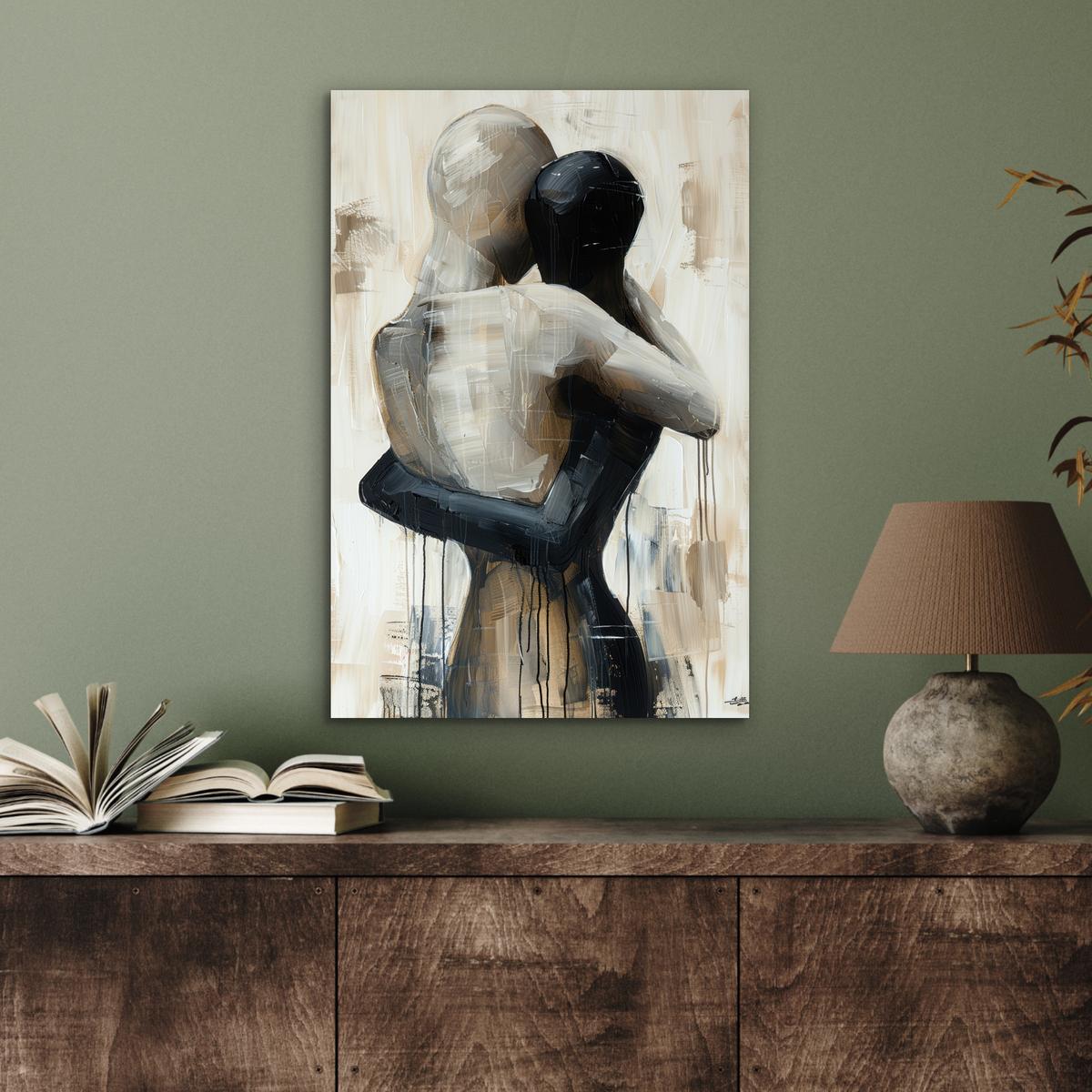 METALLBILD Abstrakt - Liebe - Schwarz und weiß - Modern Deko Schlafzimmer 40x60 cm - Schwarz, Metall (40/60cm) - MuchoWow