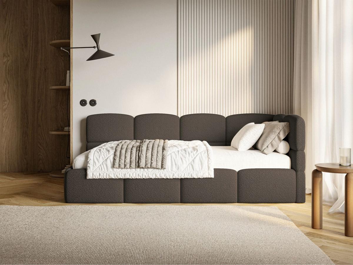 JUGENDBETT Cloudy rechts mit Matratze Bouclé Braun - Braun, Kunststoff/Textil (90/200cm) - Selsey