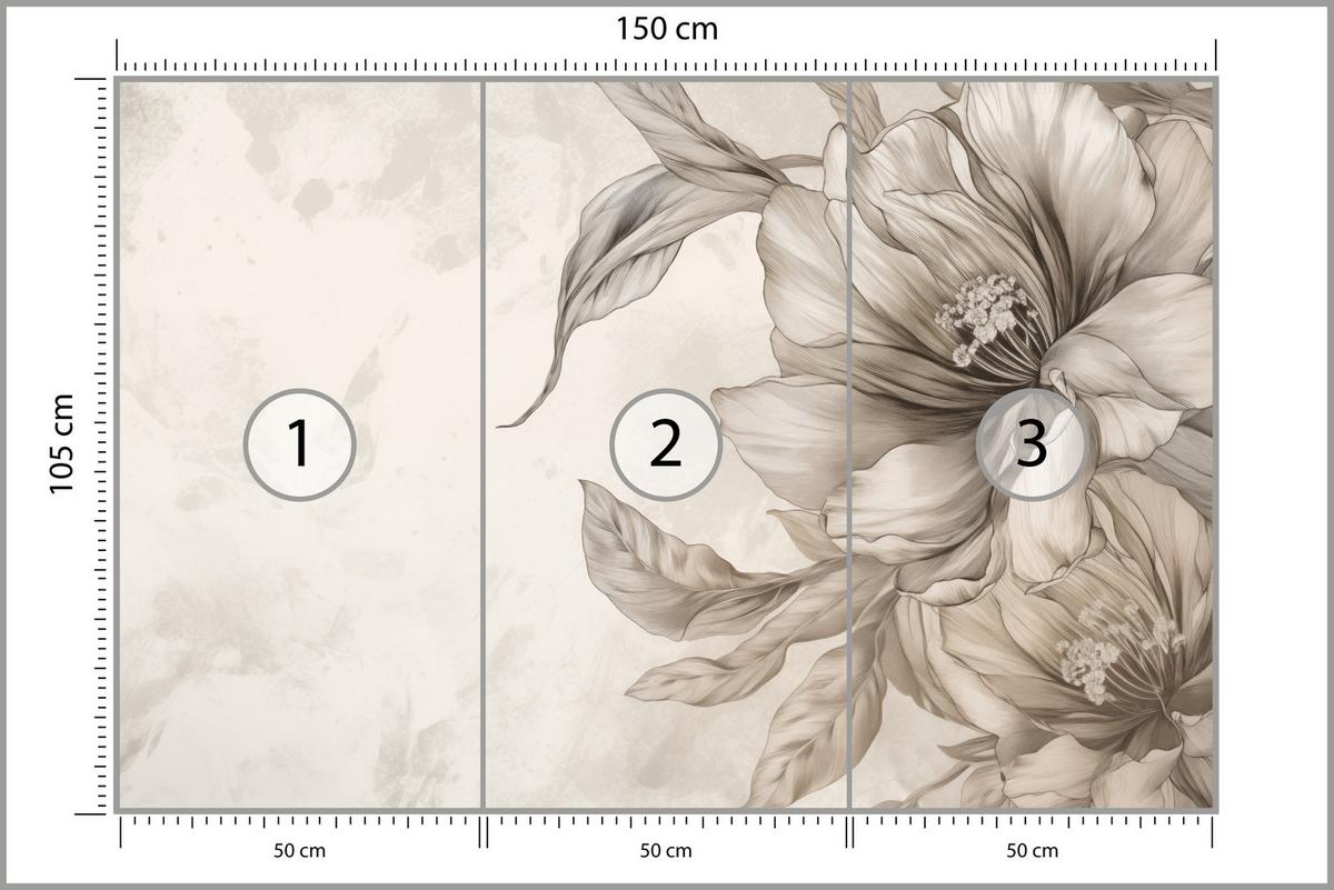 FOTOTAPETE für Schlafzimmer Zarte Beige Blumen Minimalismus Modern 150x105 - Beige, Papier (150/105cm) - Muralo