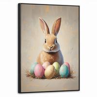 LEINWAND Bilder mit Rahmen - Osterhase - Pastell - Eier - 50x70 - Beige, Textil (50/70cm) - MuchoWow