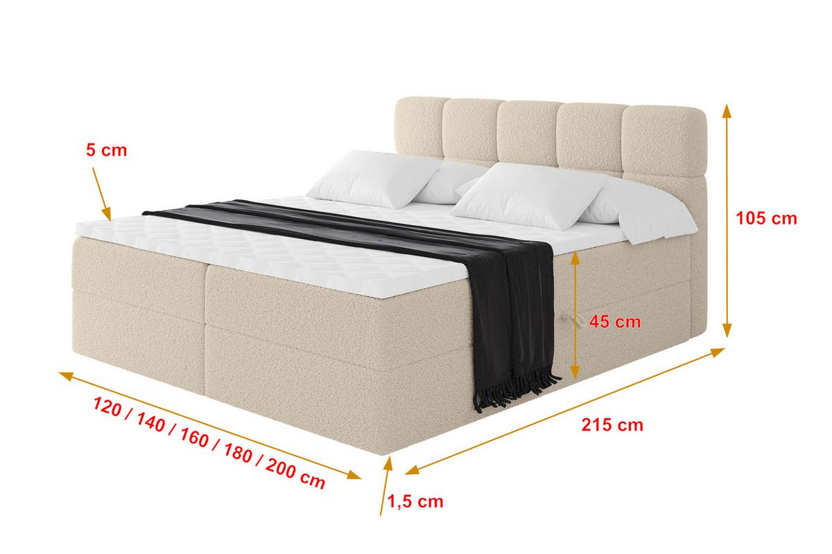 BOXBETT mit Matratze H3 - FAMA - 140x200 cm Dunkelbeige Quelle - Creme, Holzwerkstoff (140/200cm) - ALTDECOR