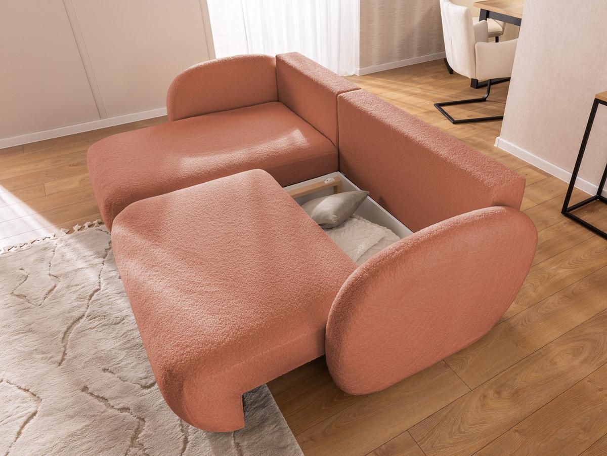 ECKSOFA Candy mit Schlaffunktion Terrakotta Bouclé-Stoff - Ottomane links - Rostfarben/Terracotta, Holz/Kunststoff (230/146cm) - S-Style Möbel