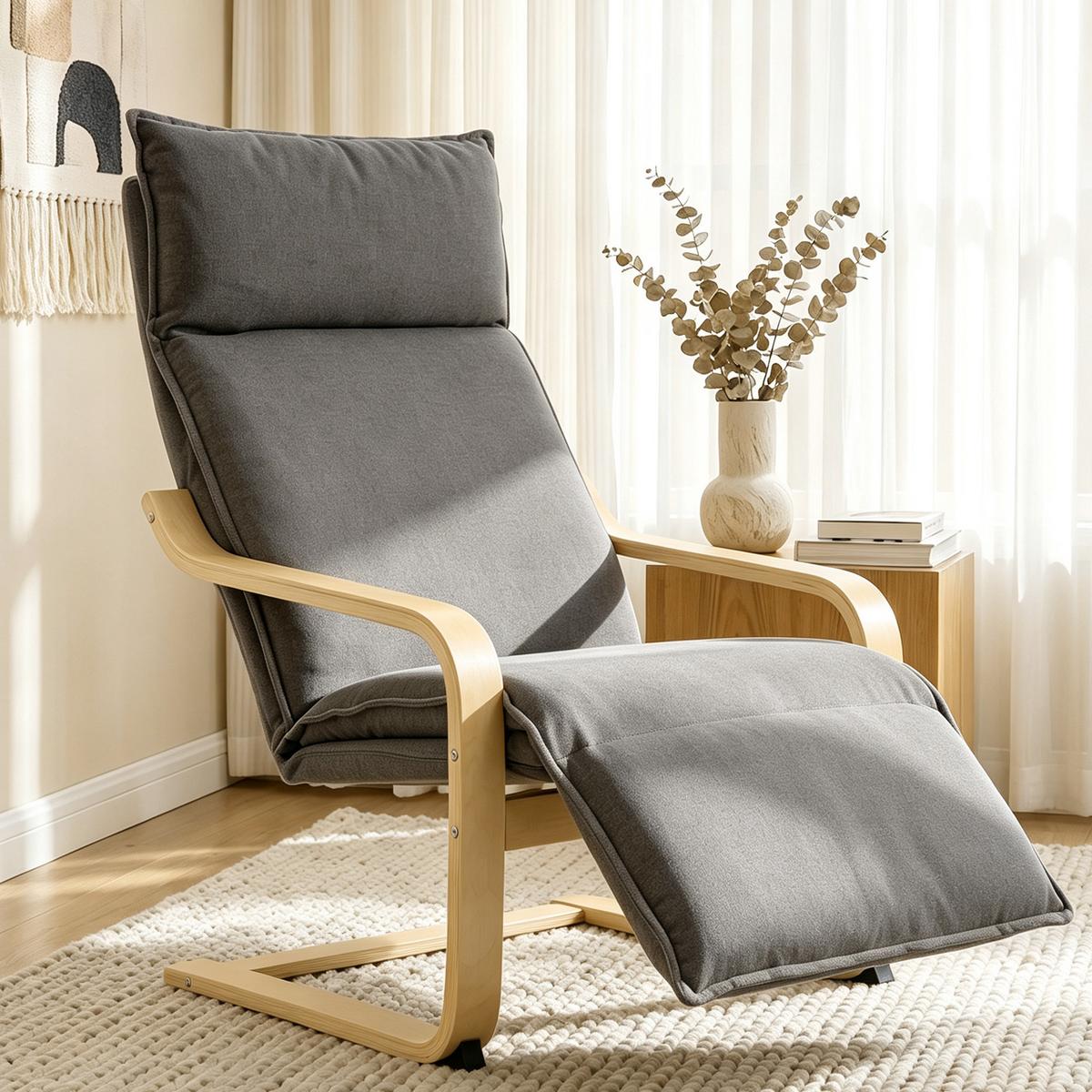 SESSEL Polyester Dunkelgrau - Dunkelgrau/Schwarz, Birkenholz/Holzwerkstoff (67/105/90cm) - HOMCOM