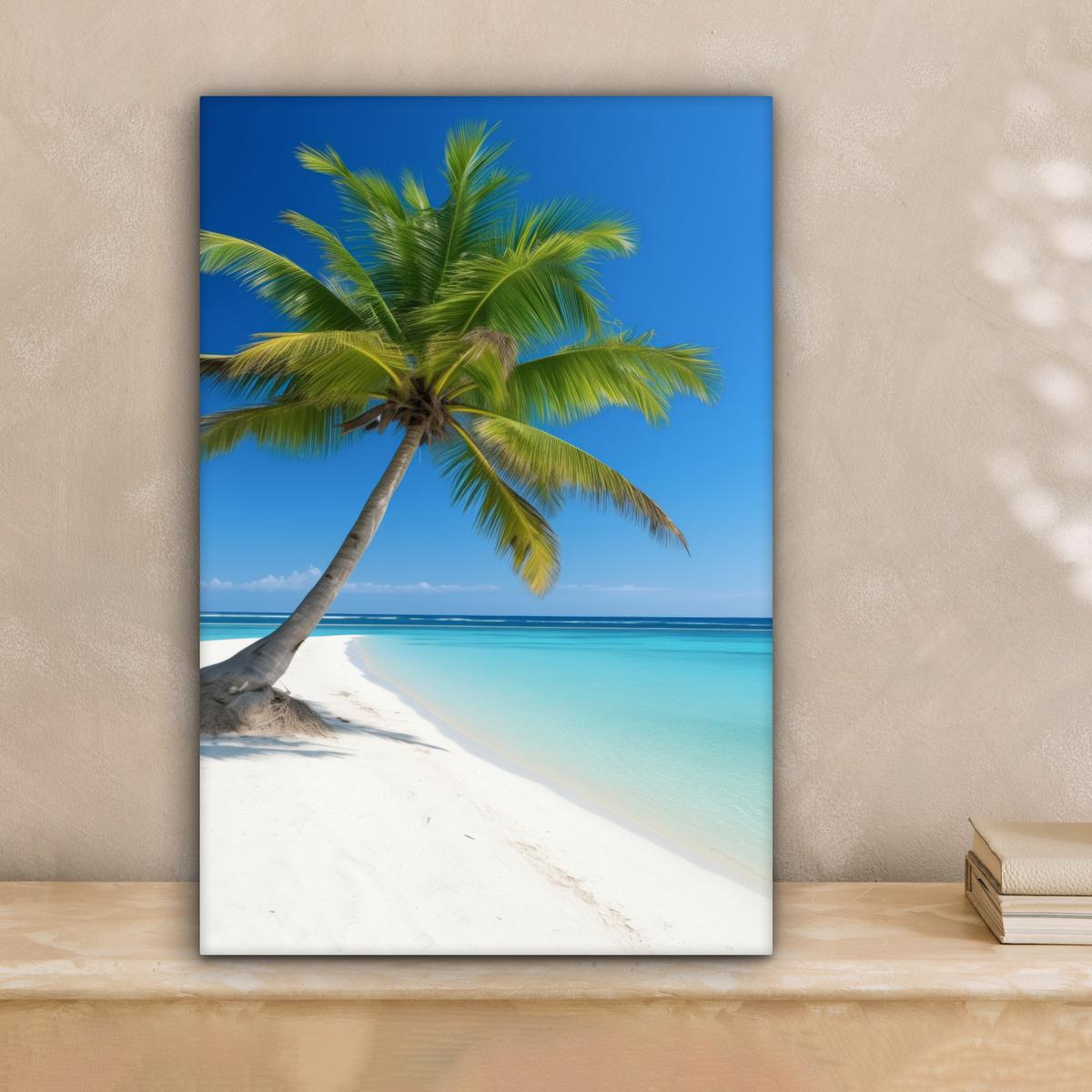 LEINWANDBILD Strand - Palme - Tropisch - Meer Deko Wohnzimmer 20x30 cm - Grün, Textil (20/30cm) - MuchoWow