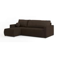 ECKSOFA SORGE Braun Plüsch-Stoff mit Schlaffunktion - Braun, Holz (220/143cm) - MASSENO