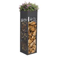 KAMINHOLZREGAL Innen Außen Metall Brennholzregal mit Pflanzkasten Stahl Verzinkt Anthrazit 30x30x111 cm Blätter-Motiv - Anthrazit, Metall (30/111/30cm) - ML-DESIGN
